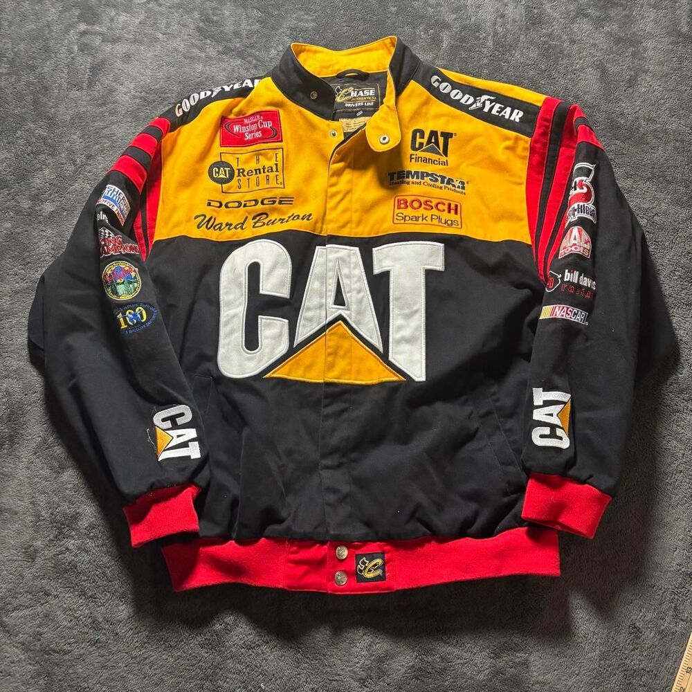 Chase Authentics nascar Jeff Burton CAT Racing Jacket Men’s Large yellow